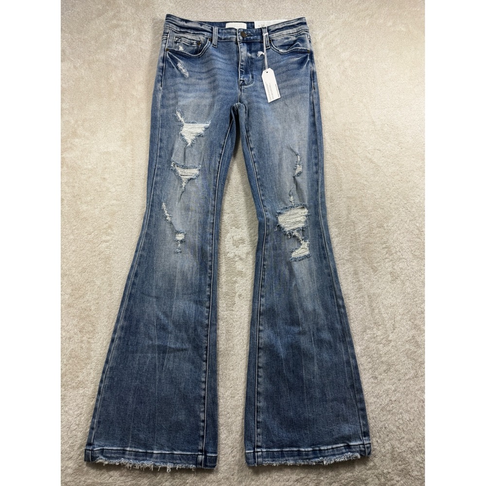 NWT Petra 153 Womens Flare Distressed Blue Denim Jeans 9/28 Meas: 29x33.5